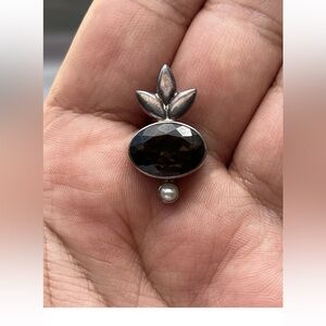 vintage Lori bonn sterling Silver smoky quartz Pendant with Pearl Accent